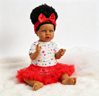 22 Zoll Schwarze Hautfarbene Reborn-Babypuppe Afroamerikanisch Weichvinyl Realistische Lebensechte Neugeborenen-Puppe Geschenk für Kinder