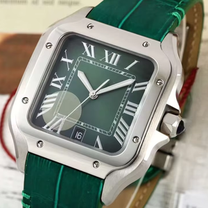 Reloj Mecánico de Moda, Relojes con Correa de Cuero Resistentes al Agua, Reloj de Diseñador Famoso de Alta Calidad, Reloj con Esfera Redonda Verde, Cartieres - Product Image 1