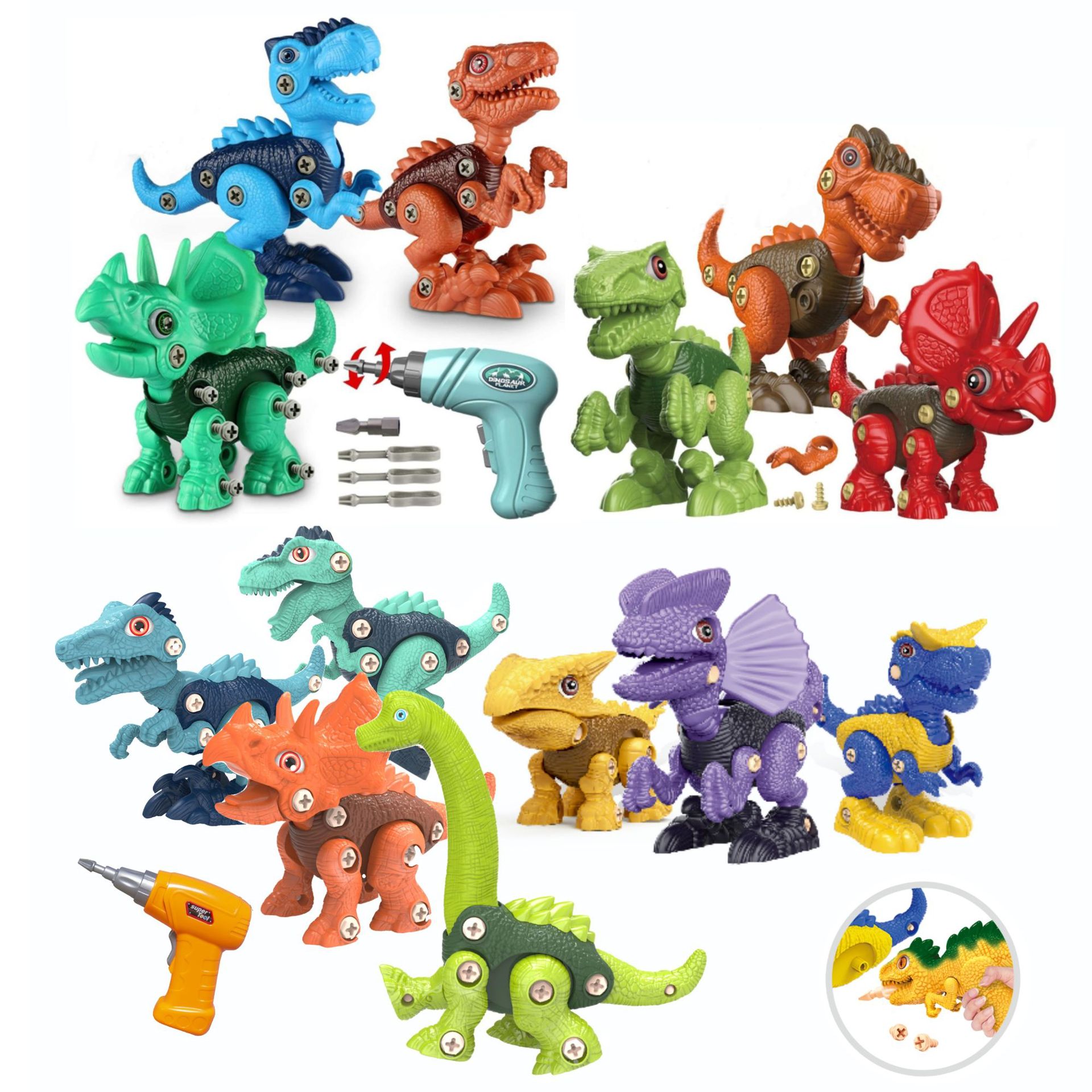 Dinosauri Giocattolo Da Costruire Per Bambini – 4 Set Con Trapano Elettrico E Scatola Portaoggetti