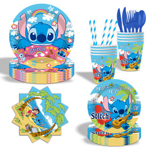 Nuevo 92 Uds dibujos animados <span class=keywords><strong>Stich</strong></span> fiesta temática plato <span class=keywords><strong>de</strong></span> papel taza servilleta globo Banner bandera pastel Topper conjunto <span class=keywords><strong>para</strong></span> Fiesta infantil vajilla - Product Image 3