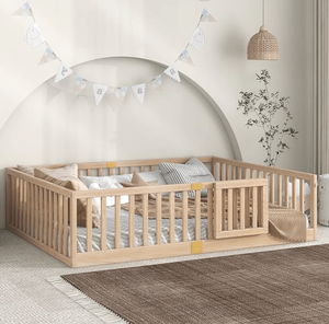 Letto <span class=keywords><strong>Montessori</strong></span> a Pavimento Personalizzato di Fabbrica all'Ingrosso, di Grande Successo, in Legno di Pino per Bambini con Contenitore per Soggiorno - Product Image 1