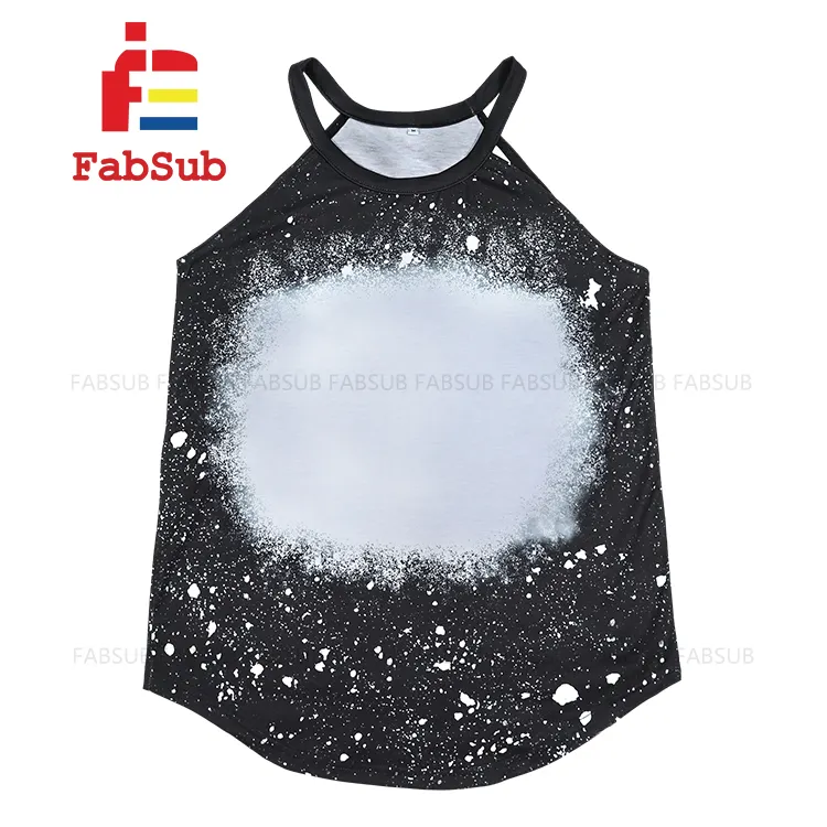 Gebleekte Rocker Tank Top Sublimatie Voor Vrouwen Mouwloze Tshirt Blanks Zwart Kleur Tank Top Voor Aangepaste Afdrukken