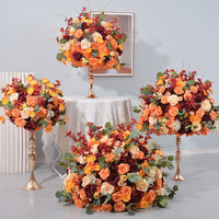 Boule de fleurs artificielles aspect naturel Orange Brûlé Bourgogne, Centre de table de luxe pour mariage, décoration de vitrine, événements et maison