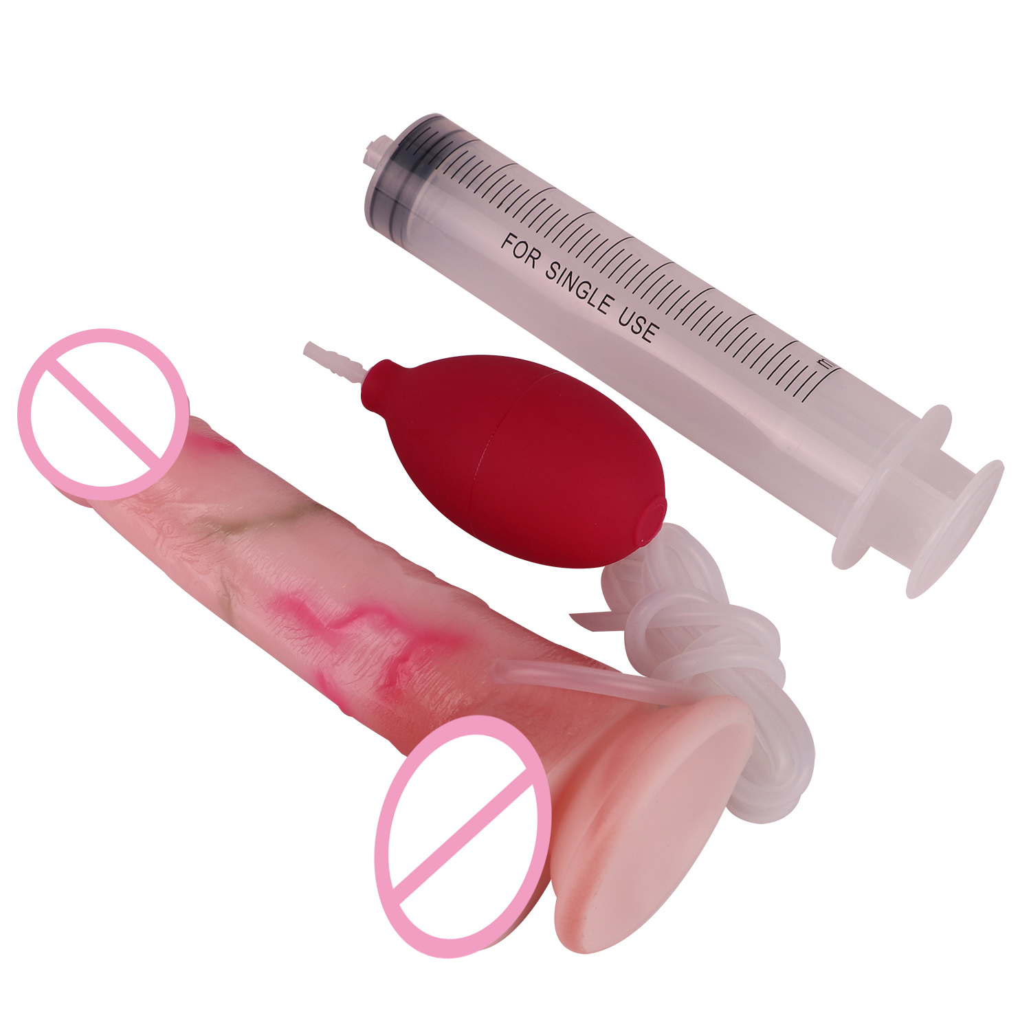Squirting Dildo Adult Sex Toy, Pinkish White Silicone Butt Plug with Enema Bulb - Safe for Health Care Use Squirting Dildo Adult Sex Toy, Pinkish White Silicone Butt Plug with Enema Bulb - Safe for Health Care Use