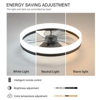 Ventilateur de plafond rond en fer et acrylique à 5 pales, silencieux, télécommandé, à intensité variable, avec moteur DC 60W et éclairage LED