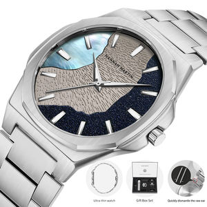 Montre HANNAH MARTIN, fabrication sur mesure, tendance, ultra-fine 6,8 mm, logo personnalisé, vente en gros, montre carrée décontractée, coffret cadeau pour homme. - Product Image 3