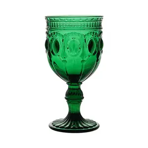 Hot Sale Stocked Antique Customized Embossed Colored Red Wine Goblet Glasses