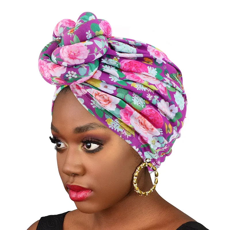 Fashion Large Size Top Knot Hat Head Wraps Printing Outdoor African Pattern Daily Wear Pre-Tied Knotted Female Turban