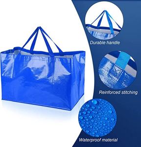 Grand sac d'épicerie personnalisé avec poignées, sac de shopping en plastique tissé coloré, sac fourre-tout léger et imperméable - Product Image 3
