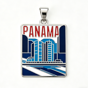 Collar con Colgante de Esmalte de Ángel del Paisaje Urbano de Panamá - Joyería de Recuerdo de Viaje Chapada en Plata con Troquelado e Impresión para Graduación y Aniversario - Product Image 4