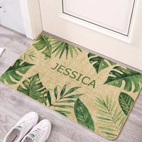Tapis de sol en lin naturel avec imprimé feuilles tropicales - Tapis d'entrée antidérapant pour la décoration de la maison
