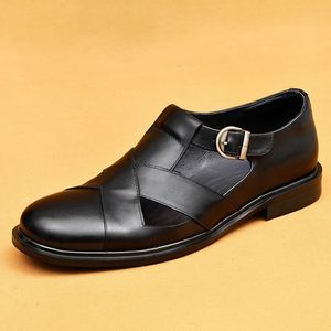 Sandales romaines pour hommes en cuir véritable respirant à bout pointu, chaussures décontractées d'extérieur pour l'automne et l'été, style plage, à lacets - Product Image 5
