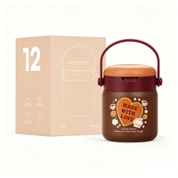 Bocal alimentaire à large ouverture facile à nettoyer avec cuillère pliable, fond arrondi, double paroi, en acier inoxydable 304, isotherme sous vide