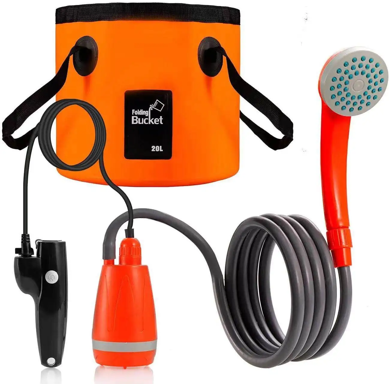 Portable Camping Shower with Rechargeable Battery with 20L Dry Bag for Water Storage