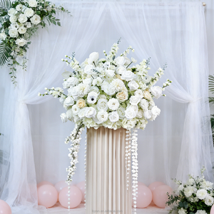 Centrotavola Artificiale Premium con Rose e Mughieri Bianchi in Seta per Decorazioni di Matrimoni, Eventi e Banchetti - Product Image 1