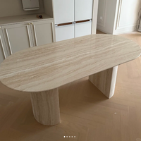 Table à manger en travertin beige royal, style européen moderne, convertible et extensible, ensemble de salle à manger 10 pièces pour villa de luxe