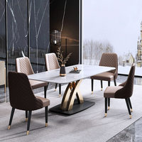 Une table à manger en pierre moderne et luxueuse, adaptée aux tables de style italien pour les projets résidentiels, de villas ou d'hôtels