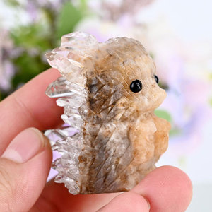 Tinh thể tự nhiên rõ ràng thạch anh khắc động vật Reiki cụm tinh thể HEDGEHOG để trang trí - Product Image 1