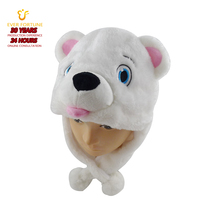 Bonnet d'hiver blanc en peluche 3D motif ours polaire avec cache-oreilles et pompons, en fausse fourrure douce, idéal pour cadeau, fête, vente en gros et approvisionnement en vrac