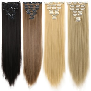 Extensions de cheveux lisses en sept pièces, 18-32 pouces, densité 200 %, en fibre Kanekalon, invisibles, à clipser, pour l'exportation - Product Image 5