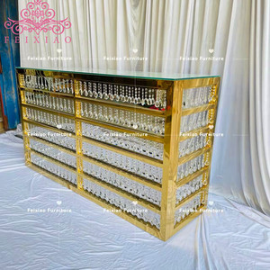 Furnitur <span class=keywords><strong>Bar</strong></span> baja tahan karat Modern Mini, Meja <span class=keywords><strong>bar</strong></span> desain konter meja kristal <span class=keywords><strong>bar</strong></span> dengan kristal gantung - Product Image 2