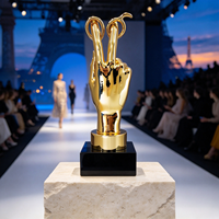 Trophée métallique portable personnalisé, sculpture dorée polie en forme de geste de main, base en cristal noir, prix artistique, cadeaux pour salons professionnels
