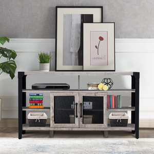 Steel and wood structure <b>TV</b> cabinet with iron mesh door, minimalist industrial style, home entertainment center, cross-border - Product Image 1
