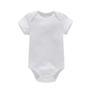 Großhandel Neugeborenen-Görperanzug 100 % Baumwolle einfarbig weiß Baby Strampler Kleidung 2024 Baby Mädchen Strampler Kleinkind Kurzarm Baby-One-Sleeve