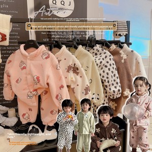 Pijamas de Forro Polar Coral con Mangas Abullonadas para Niñas y Niños, Diseño Lindo para Otoño/<span class=keywords><strong>Invierno</strong></span>, Conjunto Combinado, Ropa de Estar por Casa que Mantiene el Calor - Product Image 1