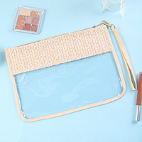 Sac cosmétique transparent en PVC avec dessus tissé et broderie de lettres, imperméable, portable, organiseur de maquillage de voyage pour usage quotidien
