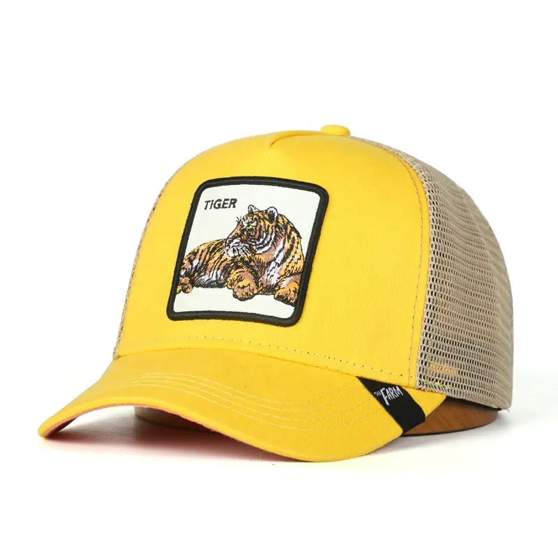 Topi kualitas tinggi grosir 5 Panel 3D topi bordir binatang topi Trucker jala pria topi kustom untuk pesta pantai sepeda