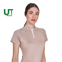 Polo pour femme d'équitation, nouvelle conception personnalisée OEM, avec fermeture éclair sur le devant, tendance