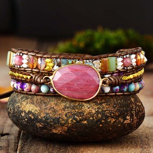 Natural <b>Red</b> Stone Pattern Hand Woven Beaded Women <b>Bracelet</b> Bohemian Multi Layer Gift Jewelry - Product Image 1