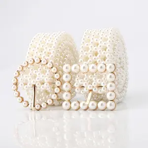 Cinturón de perlas con hebilla para mujer, accesorio de lujo