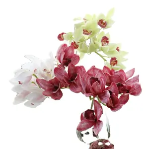 Bunga Sutra 3D Sentuhan Asli Dekorasi Rumah Y0043-1, Bunga Anggrek Cymbidium Buatan