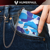 Porte-monnaie court unisexe classique en cuir véritable avec protection RFID anti-vol, chaîne anti-perte et doublure en polyester