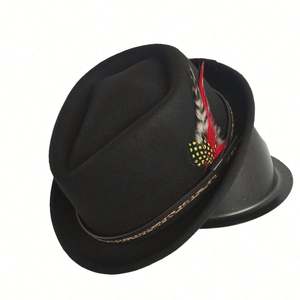 Chapeau Pork Pie Rétro pour Homme Britannique Automne-Hiver, Style Fedora Jazz avec Plume, Idéal pour Tenue Décontractée - Product Image 4