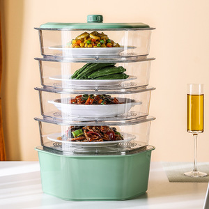Cubierta transparente de múltiples capas para alimentos y verduras, caja de almacenamiento de mesa de cocina apilable, cubierta de plato, cubierta de aislamiento térmico - Product Image 2
