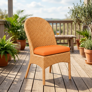 Chaise de jardin en bois de style rustique avec coussin orange, pieds coniques durables, mobilier d'extérieur pour villa et salle à manger - Product Image 1