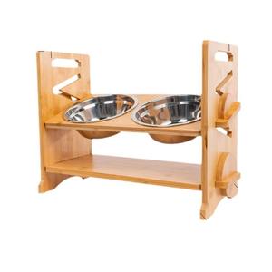 Support de gamelle surélevé en bambou pour chats, double distributeur d'aliments pour animaux de compagnie, 40,5x19,5x32,5 cm, station d'alimentation en bois massif - Product Image 5