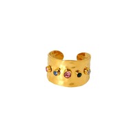INS Style Design Bunte Zirkonia breite offene Persönlichkeit 18 Karat vergoldeter Edelstahl ring für Frauen