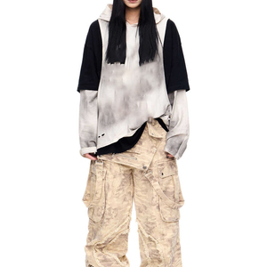 Streetwear Double Layer 100% Cotton Long Sleeve Hooded <b>Tshirts</b> High Quality Custom Acid Wash <b>Tie</b>-<b>dye</b> Hoodie - Product Image 3