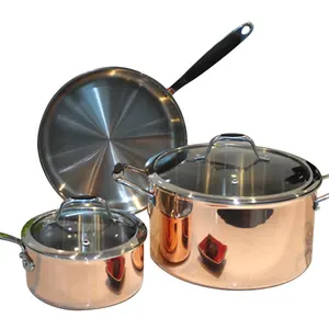 Masterclass Premium Berkemah 304 Stainless Steel Dapur Peralatan Dapur Besi Cor 3 Pcs Panci Non Stick Set Peralatan Memasak