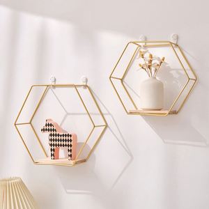 Punch-free Wall <b>Decoration</b> Shelf <b>Home</b> <b>Decoration</b> Iron Flower Stand Wooden Storage Rack Suitable for Bedroom Living Room Shelf - Product Image 3