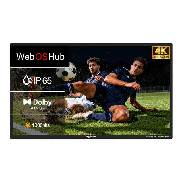 55 Inch IP65 Waterproof Outdoor Smart TV 1000 Nits 4K WebOS Voice Remote for Patio Yard Balcony Commercial & Residential Use