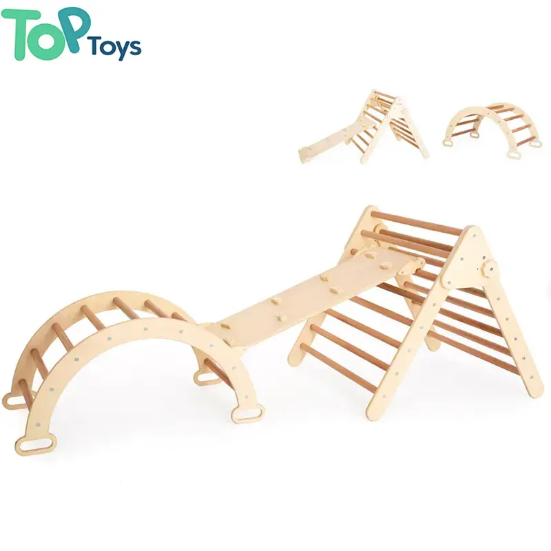 TOP Montessori Rainbow Piklers Triangle Foldable Climbing Frame Toddler Wooden Pickler Triangle Toys Indoor Playground