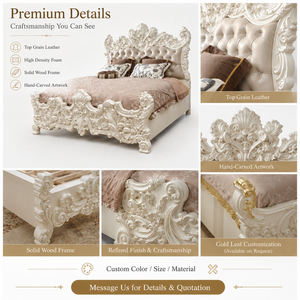 Ensemble <span class=keywords><strong>de</strong></span> chambre à coucher <span class=keywords><strong>de</strong></span> luxe 5 pièces en <span class=keywords><strong>bois</strong></span> <span class=keywords><strong>blanc</strong></span> ivoire style rococo Fshaoyu, <span class=keywords><strong>lit</strong></span> à baldaquin <span class=keywords><strong>sculpté</strong></span> à la main en Italie avec <span class=keywords><strong>tête</strong></span> <span class=keywords><strong>de</strong></span> <span class=keywords><strong>lit</strong></span> capitonnée en cuir - Product Image 4