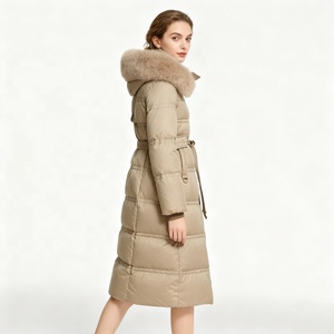 Veste <span class=keywords><strong>longue</strong></span> d'hiver épaisse en duvet de canard blanc pour <span class=keywords><strong>femme</strong></span> Boying 2025, mi-<span class=keywords><strong>longue</strong></span>, au-dessus du genou, cintrée à la <span class=keywords><strong>taille</strong></span>, coupe ajustée, à capuche, respirante, ODM - Product Image 2