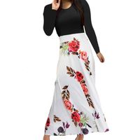 Robes longues à manches longues pour femmes, patchwork, imprimées de fleurs, drapées, vestidos, robe longue maxi décontractée pour femmes