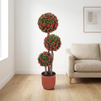Arbre topiaire artificiel en rose rouge à 3 boules, résistant aux UV, personnalisé, plante en pot artificielle détachable, décoration de jardin extérieur, bureau, Pâques